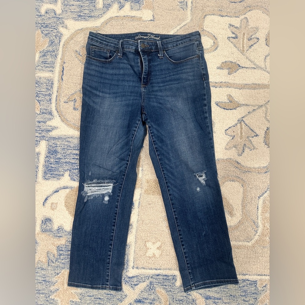 Universal Thread Women's Cropped Distressed Jeans - Dark Blue - Picture 2 of 6